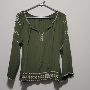 Green long sleeve, embroidered peasant top.